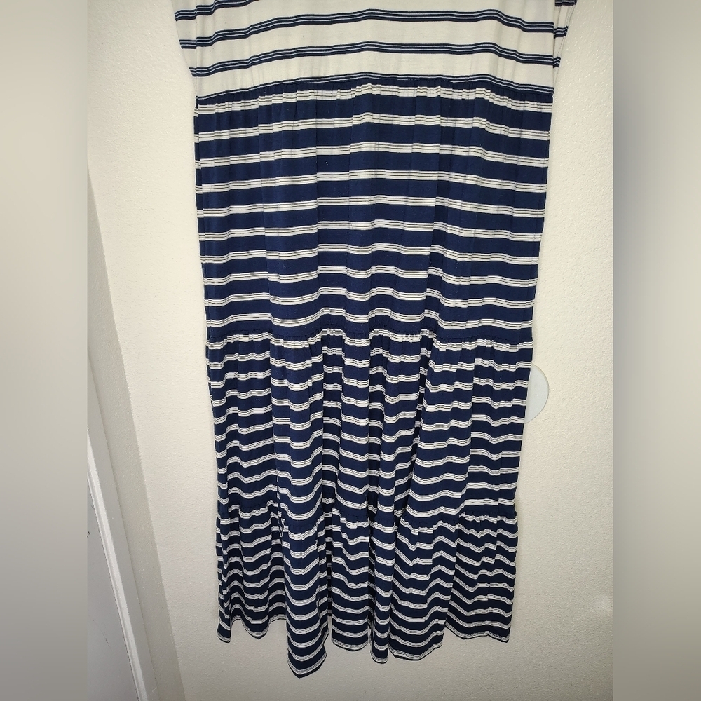 Lands' End Blue and White Sleeveless Sailor Maxi Dress Sz XLP / 18 - Picture 5 of 9